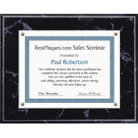 8.5X11 Certificate Plaque Kits Black Marble Style - 12X15 Plaque holds an 8.5X11 Certificate