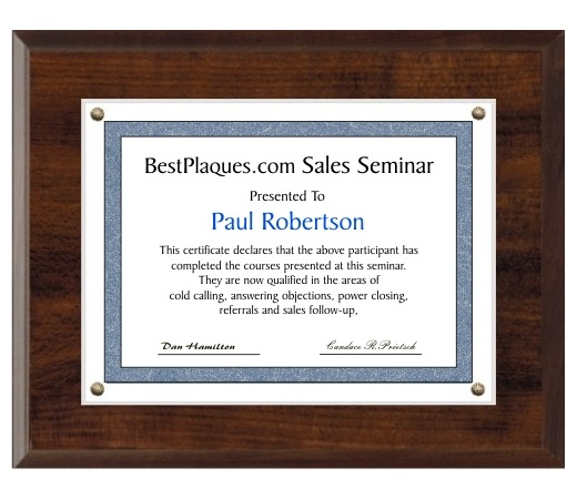 11X14 Certificate Plaque Kits Walnut Style - 15X18 Plaque holds an 11X14 Certificate