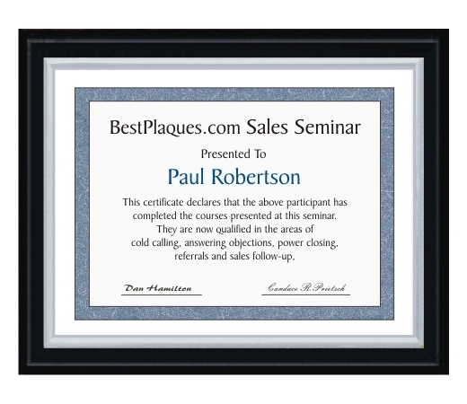 8.5x11 Certificate Plaques Silver Slide In Solid Black Matte Style - 10.5x13 Plaques