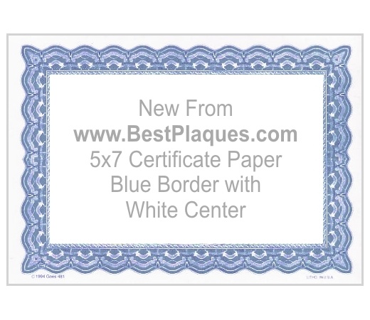 5 x 7 Certificate Paper - Blue with White Center 100 Sheets per Pack