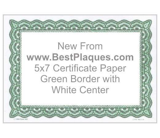 5 x 7 Certificate Paper - Green with White Center 100 Sheets per Pack