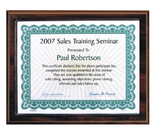 10.5X13 Walnut Style Plaque Best Value Slide In Holds 8.5X11 Certificate Assembled