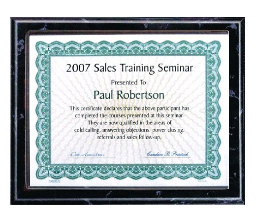 10.5X13  Black Marble Style Plaque Best Value Slide In Holds 8.5X11 Certificate Assembled