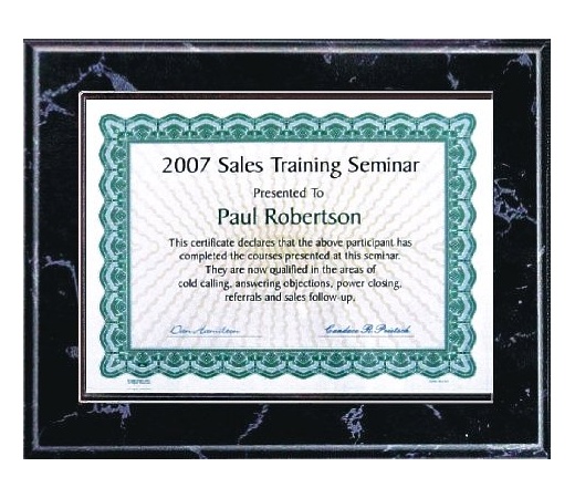 7X9 Black Marble Style Plaque Best Value Slide In Holds 5x7 Certificate Assembled