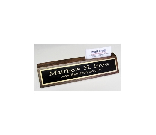 10" Genuine Walnut Desk Nameplate with Business Card Holder Genuine Walnut Quality - Wood Base Business Card Holder - Free Engraving
