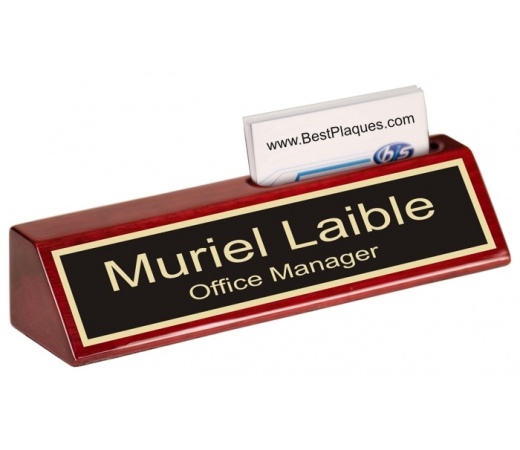 8" Rosewood Piano Finish Nameplate with Business Card Holder